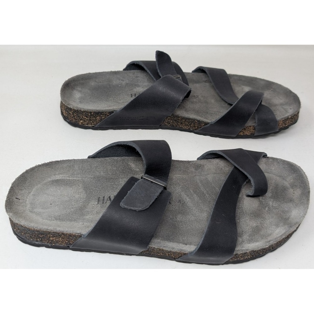 Haflinger Jackie Black Leather Sandals Toe Loop Size 42 Unisex Men Women VTG